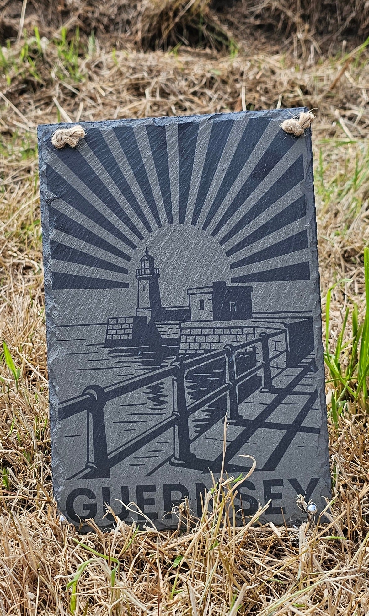 Guernsey Castle Breakwater Hanging Slate Sign