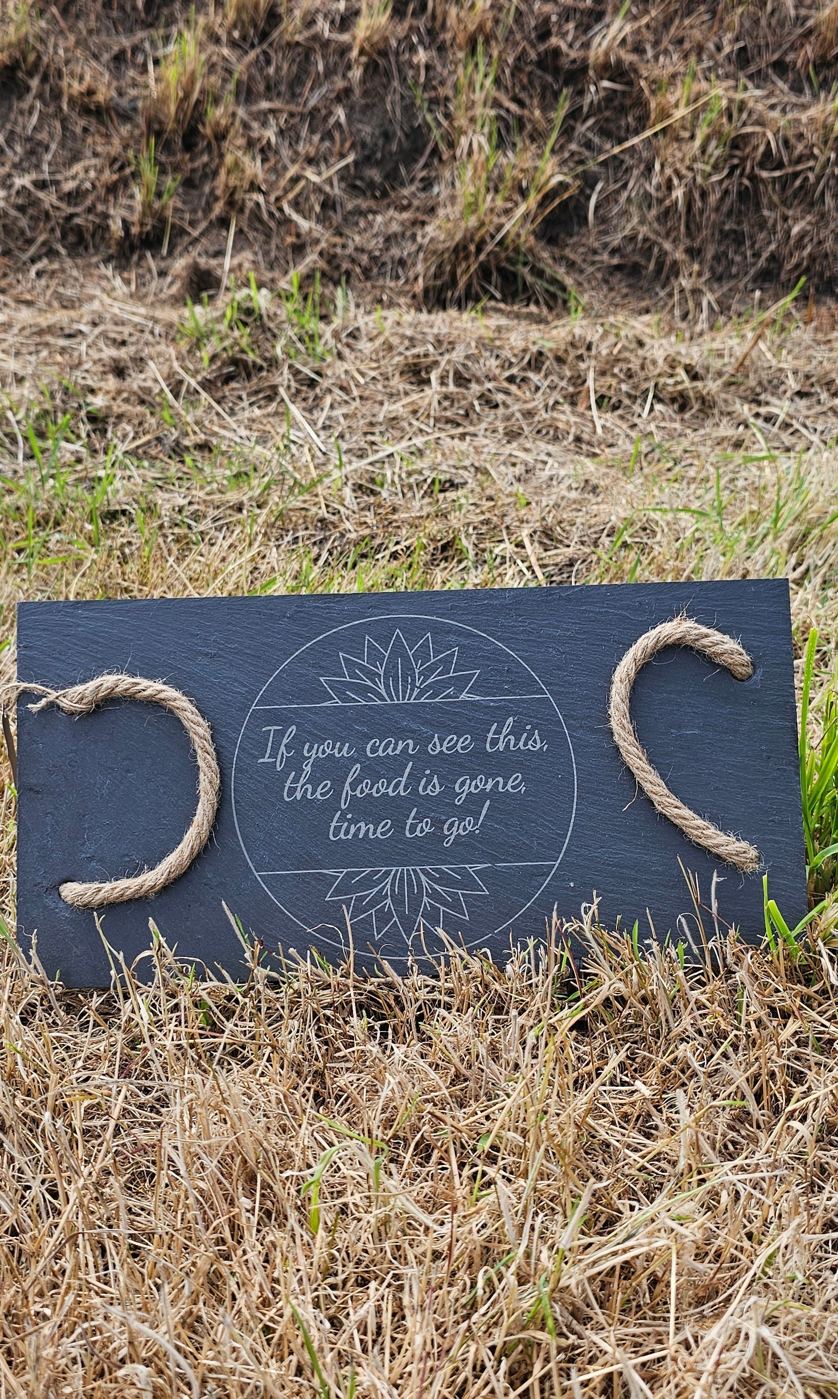 If you can see this the food is fine slate rope handle board