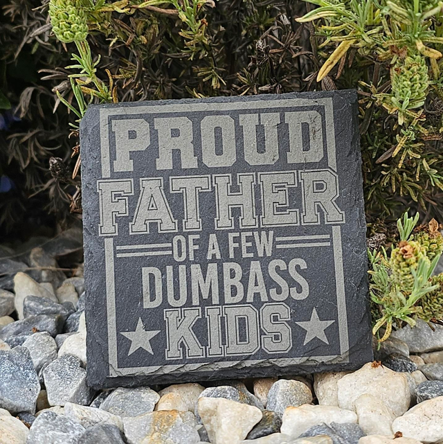 Proud father engraved slate coaster, Father's Day gift