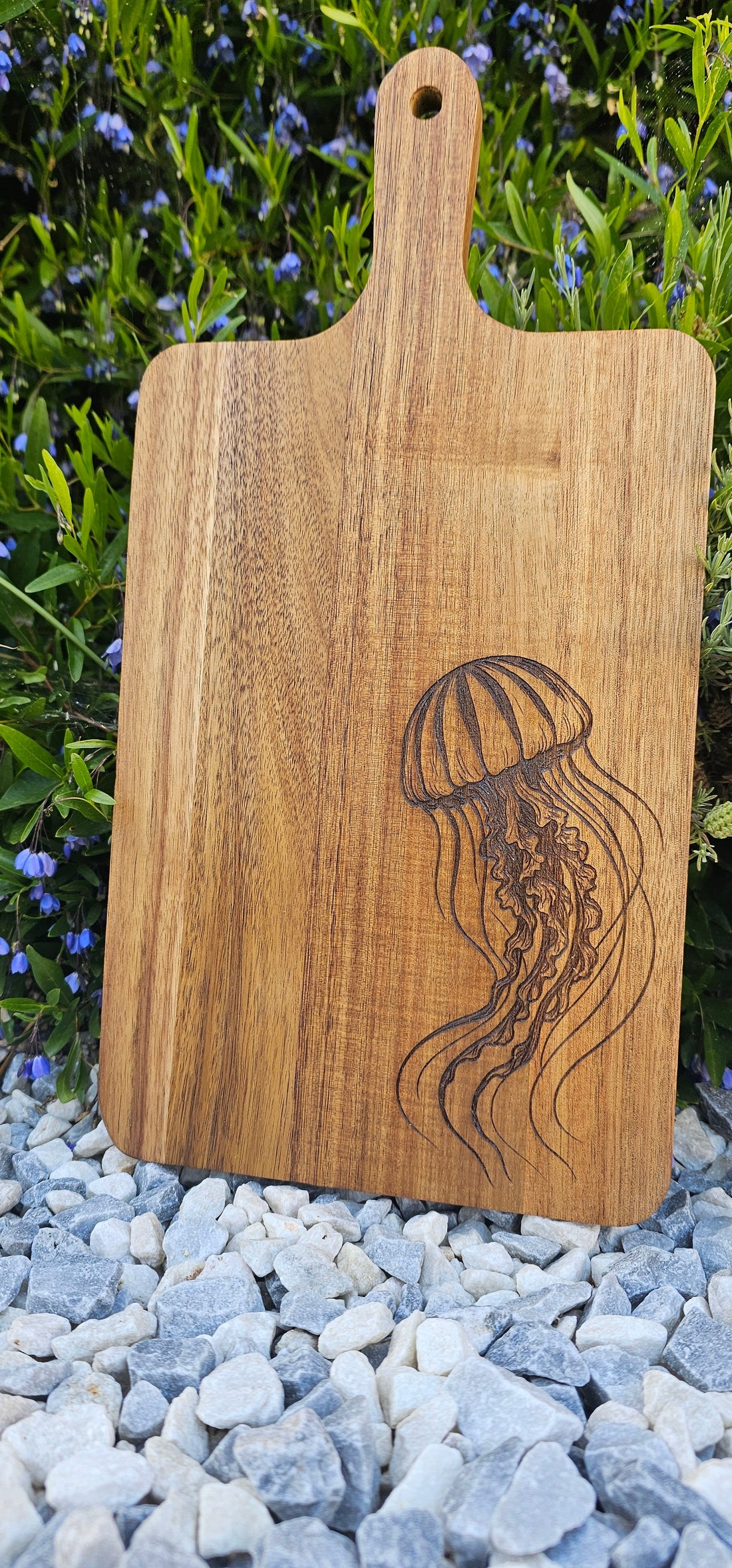 Personalised jellyfish acacia cutting board