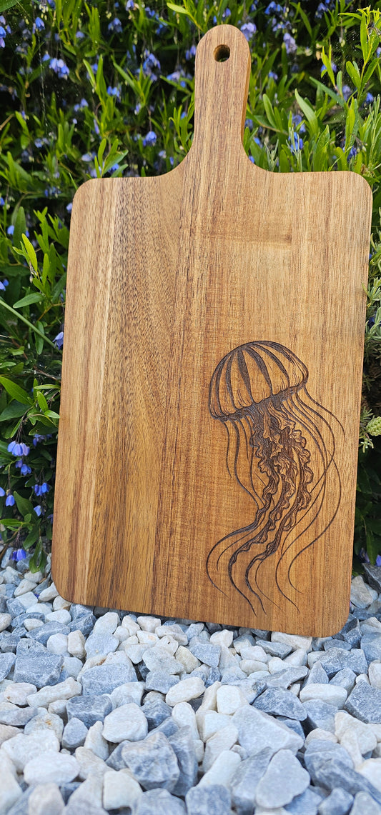 Personalised jellyfish acacia cutting board
