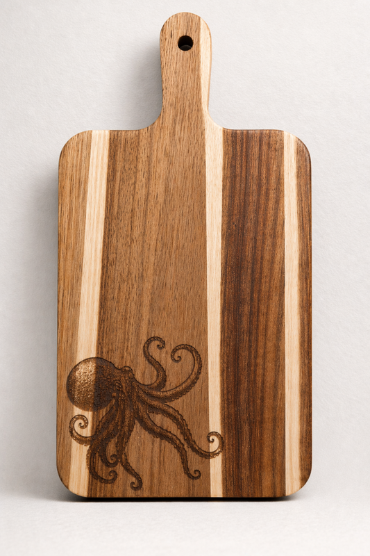Personalised octopus acacia cutting board
