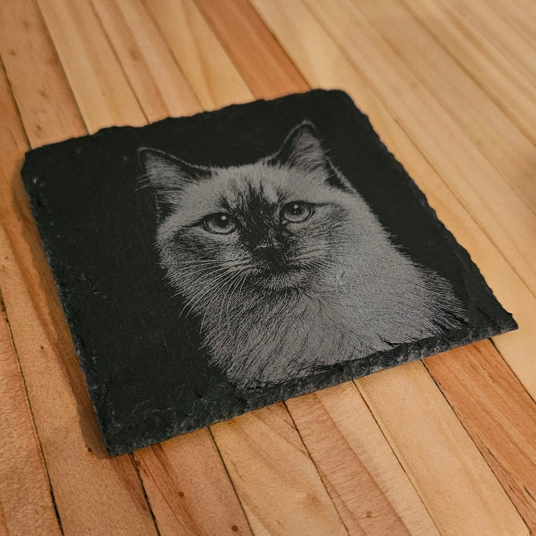 Personalised pet keepsake coaster with a pet photo engraved