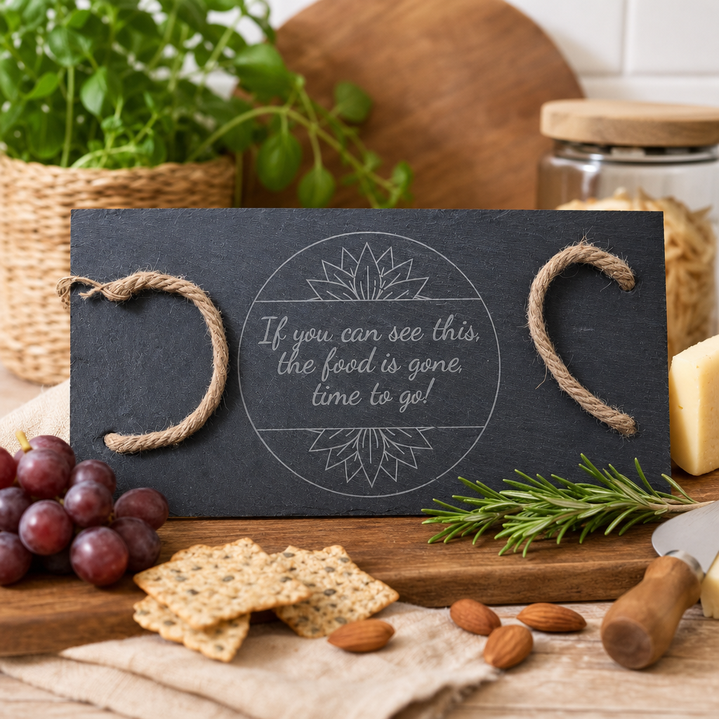 If You Can Read This The Food Is Gone, Time To Go Slate Rope Board - lifestyle product photo