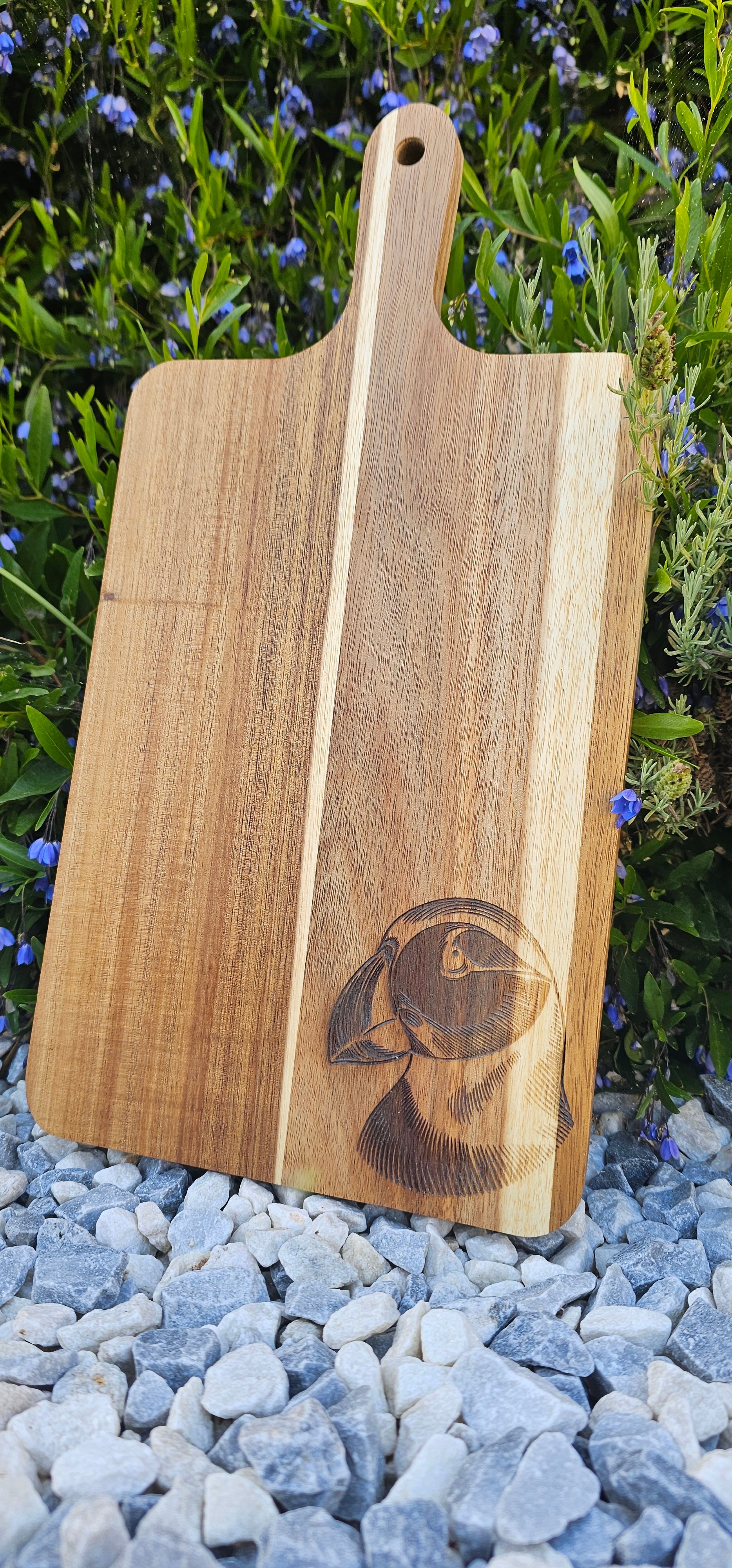 Laser engraved Puffin cutting board