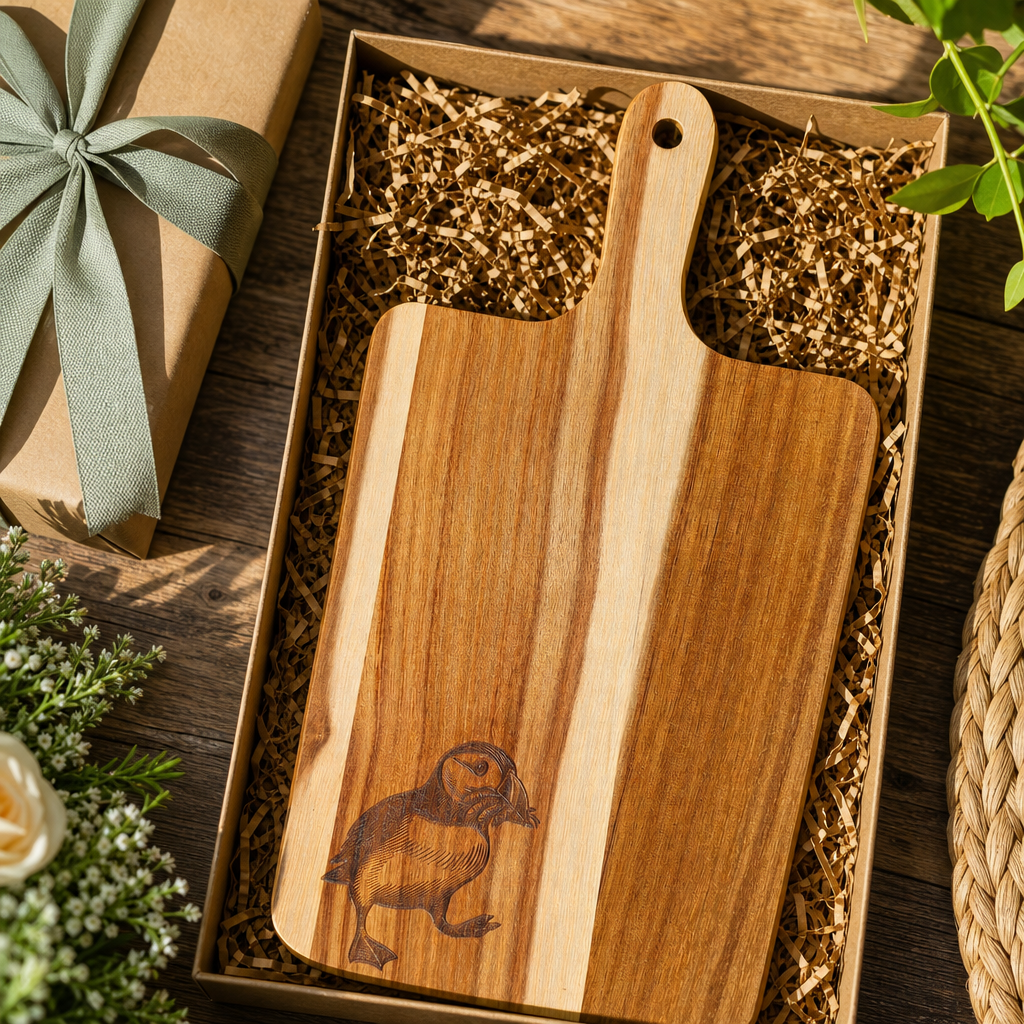 Puffin Acacia Personalised Cutting Board - gift occasion product photo for General Gift