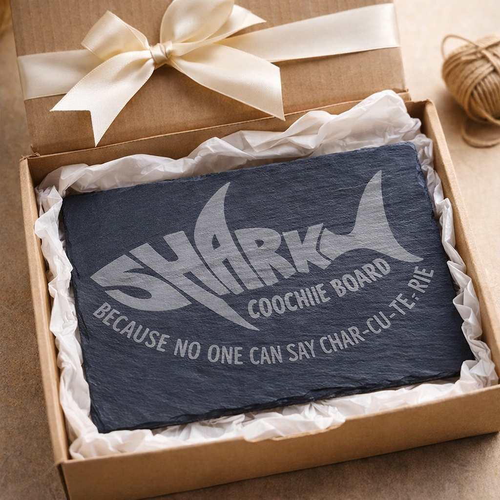 Shark Coochie Slate Board - Because No One Can Say Char-cu-te-re - gift packaging product photo for General Gift