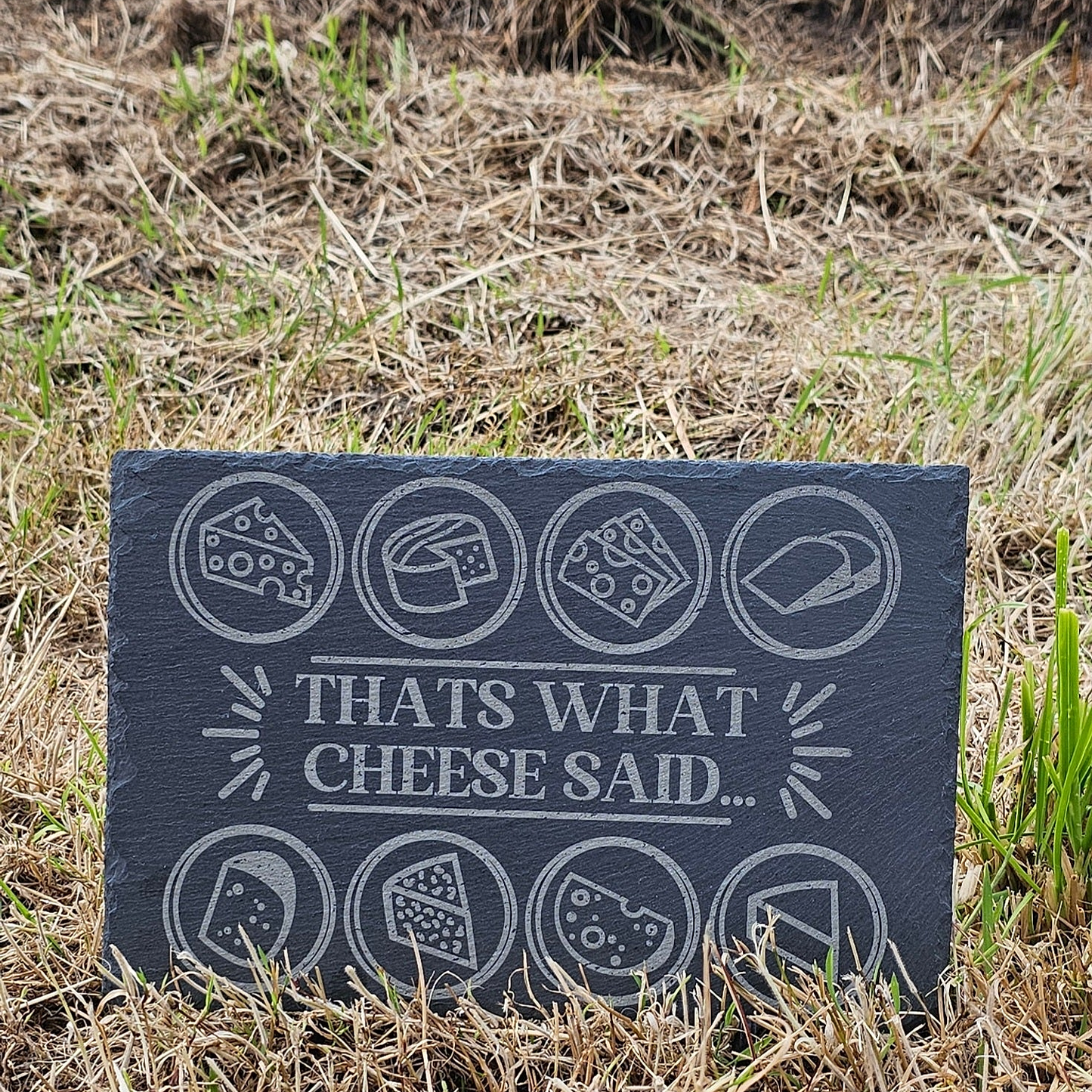 That's What Cheese Said Slate Cheese Board - engraving close-up