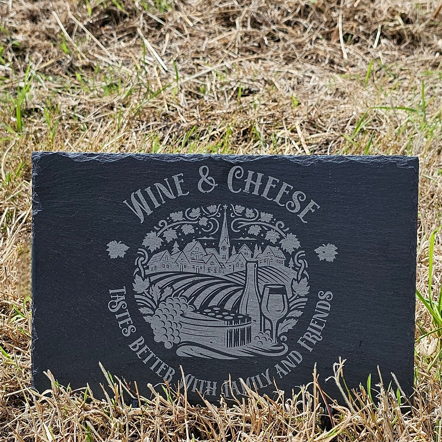 Wine & Cheese - Taste Better With Family And Friends - engraving close-up
