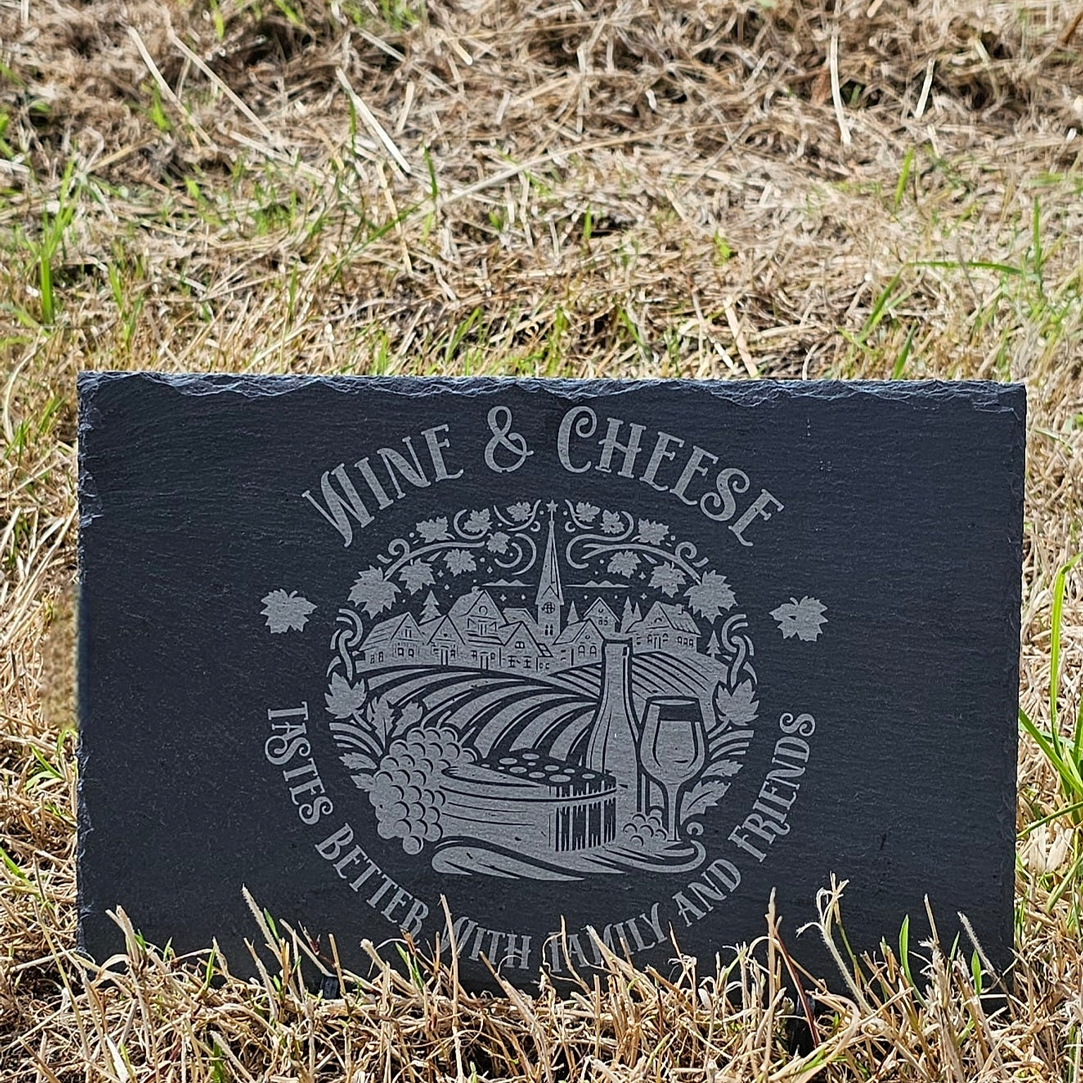 Wine & Cheese - Taste Better With Family And Friends - engraving close-up