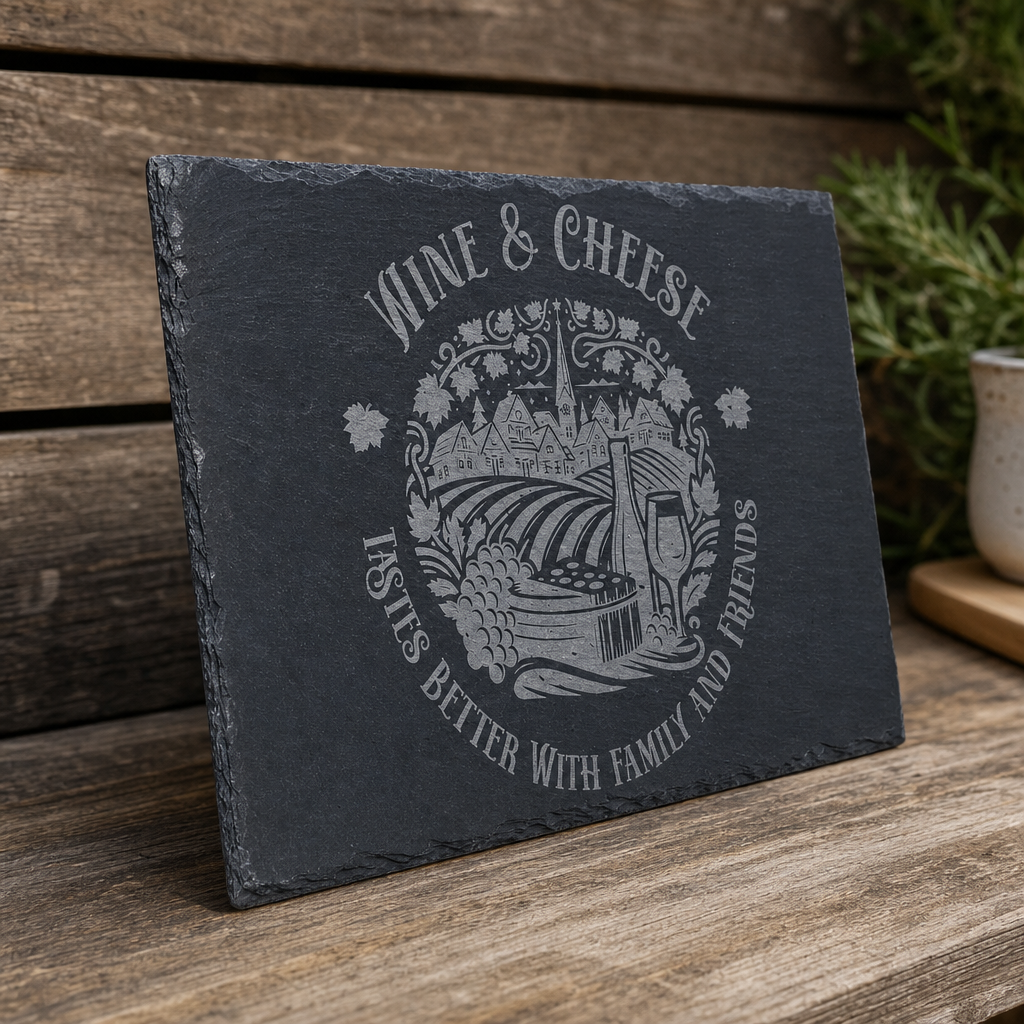 Wine & Cheese - Taste Better With Family And Friends - wood grain and detail angle