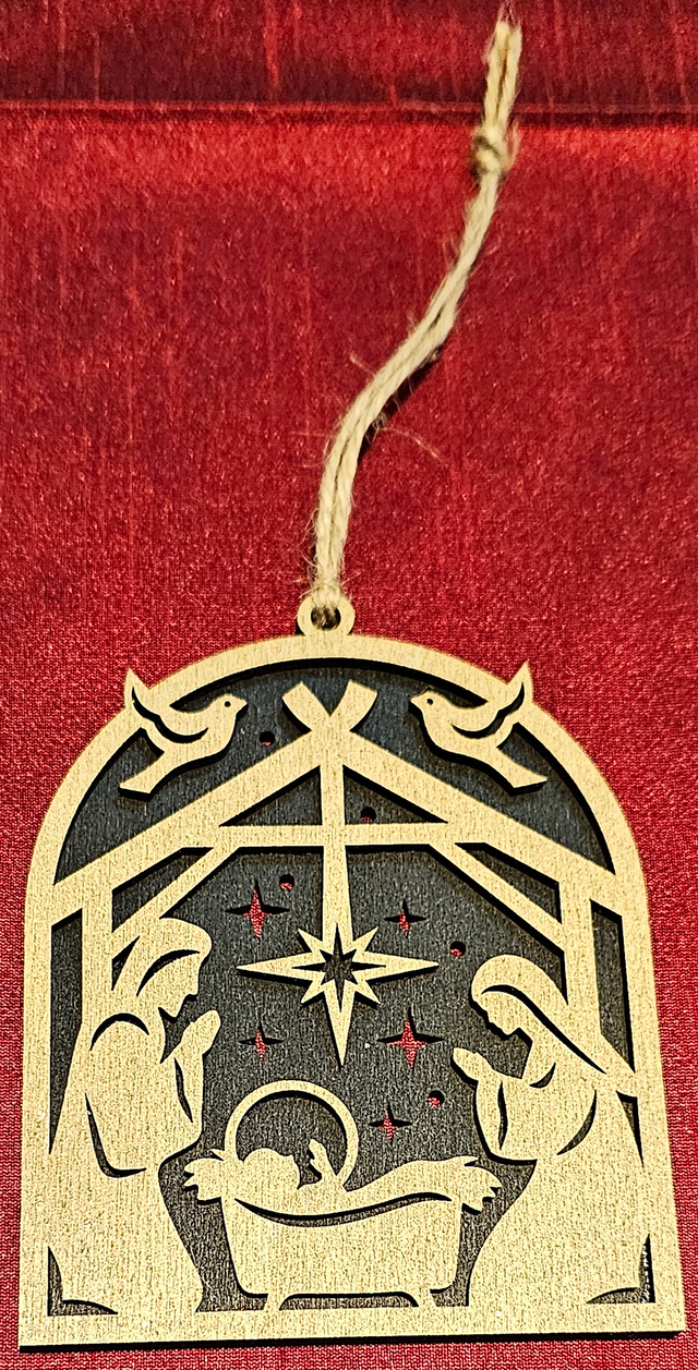 Nativity Scene Hanging Ornament – Laser Engraved Christmas Keepsake