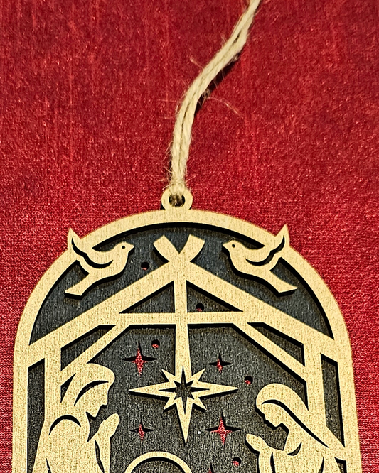 Nativity scene hanging Christmas ornament, laser engraved keepsake