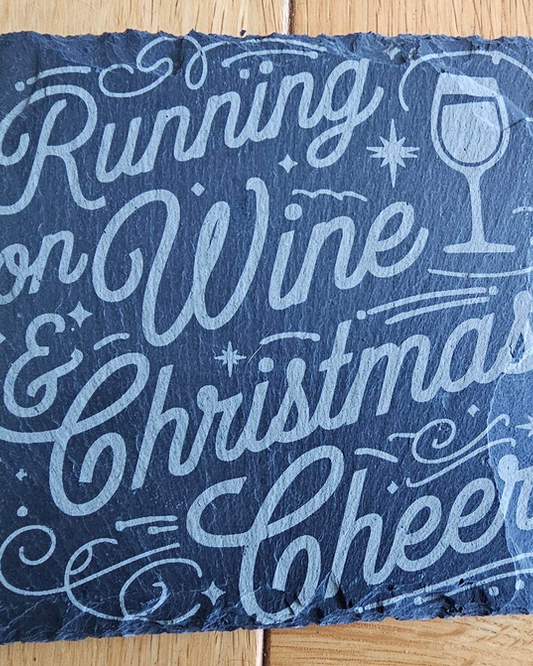 Running on wine and Christmas spirit engraved slate coaster