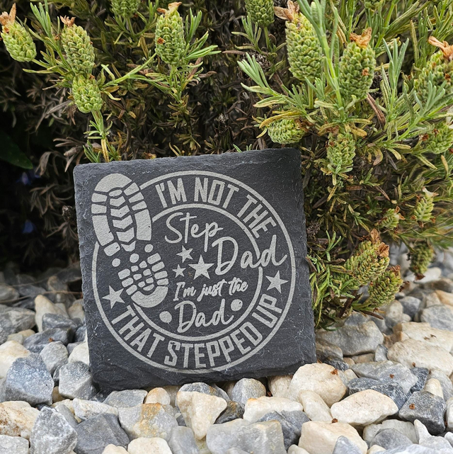 Stepped up engraved slate coaster, gift for stepdads